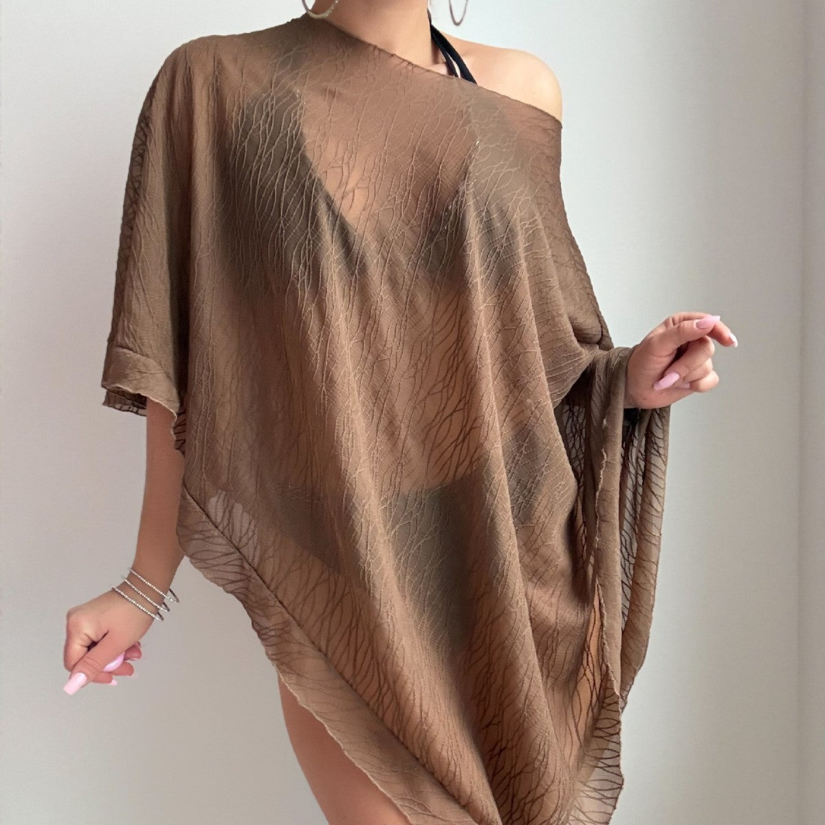 Women Solid Color Vacation Blouse Swimsuit