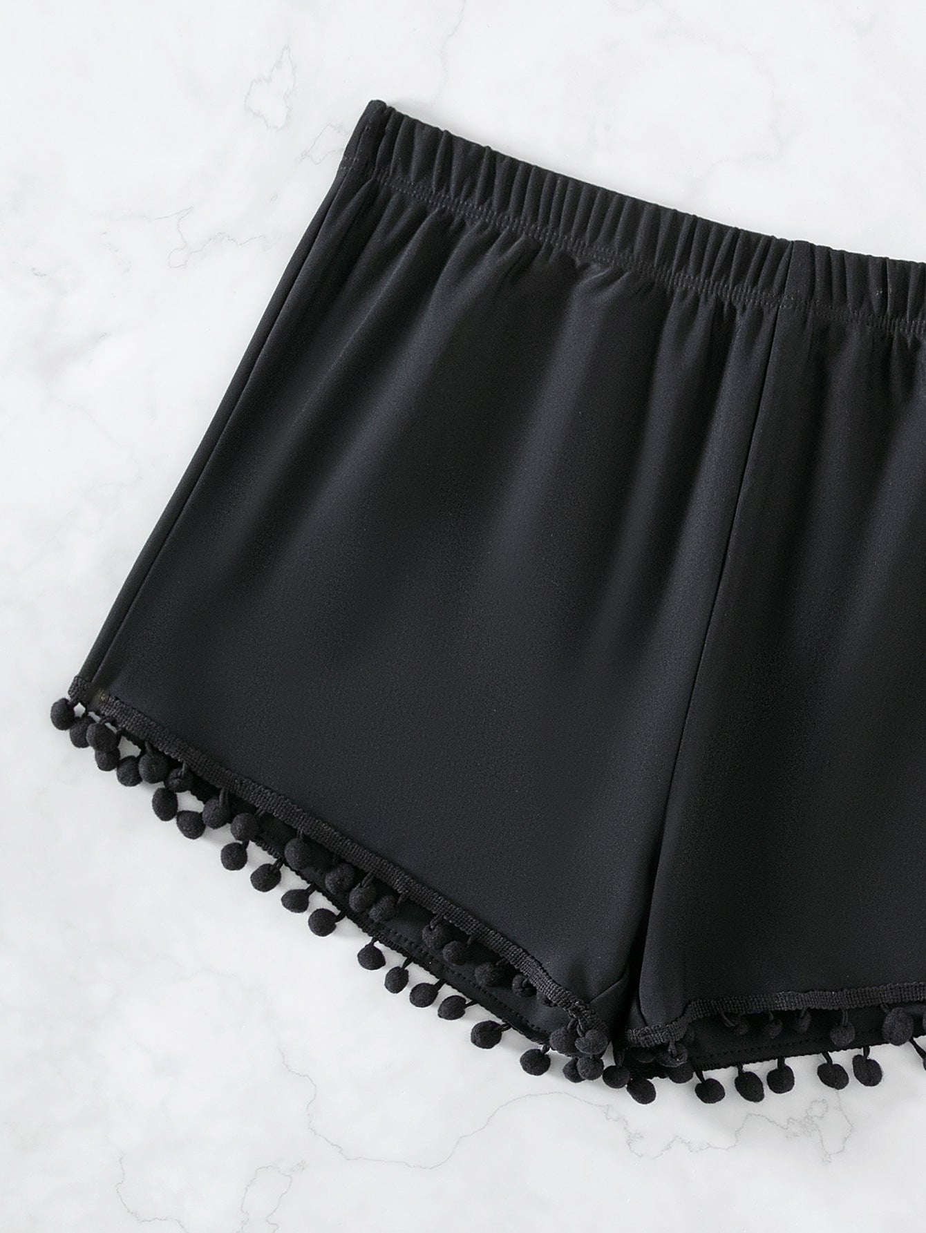 Solid Color Swimming Trunks Beach Boyshorts Cute Fur Ball Swimsuit Swimwear Women