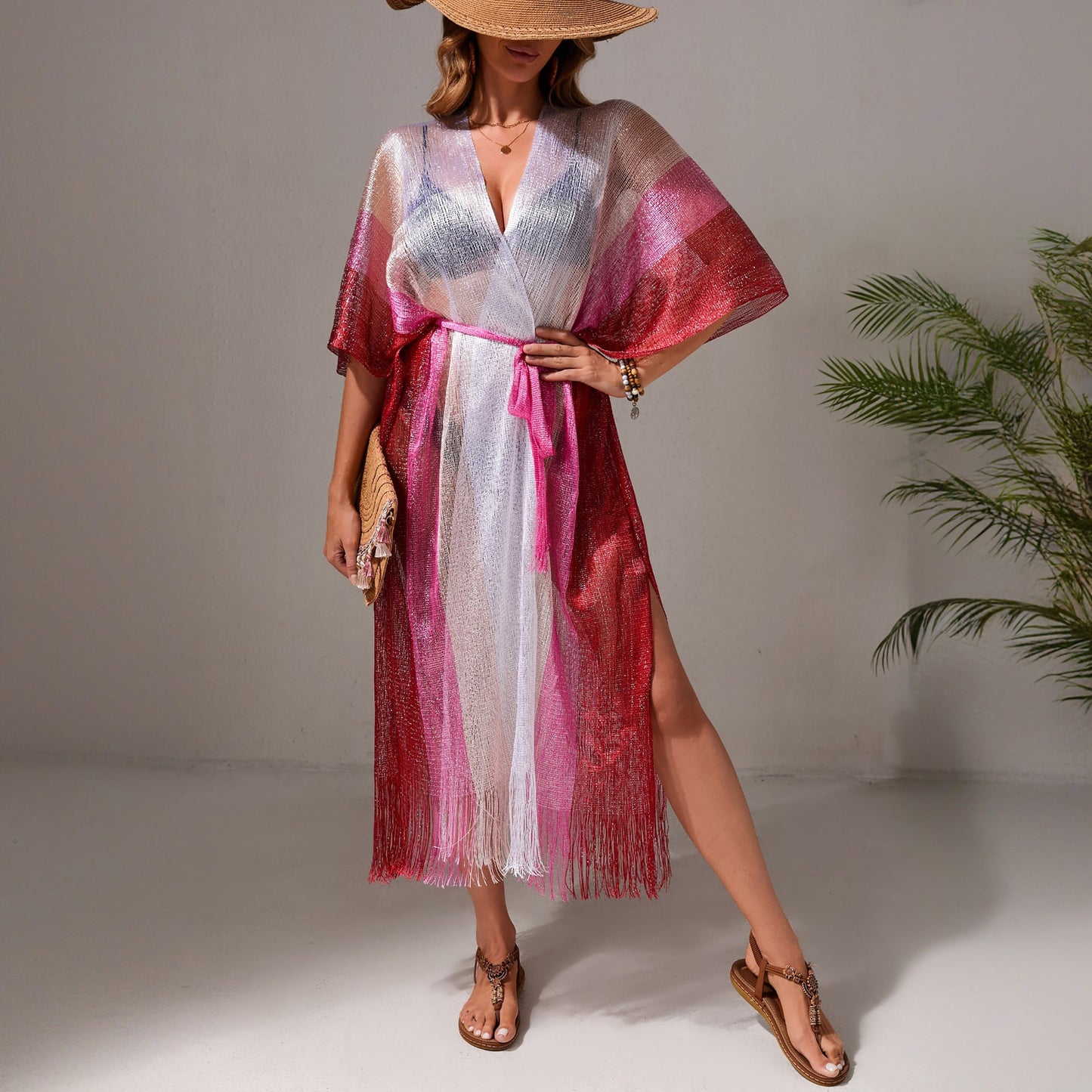 Beach Dress Women Casual Vacation Gradient Bikini Swimsuit Blouse Sun Protective Clothing Cardigan