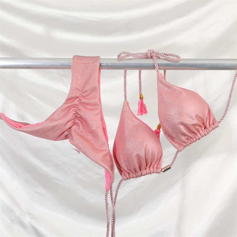 Women Sexy Bikini Women Plain Tassel Split Beach Swimsuit Suit Women