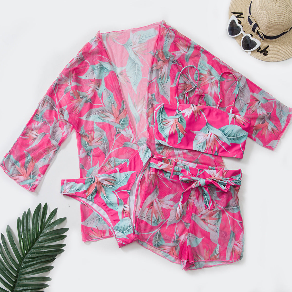 Swimsuit Women Split Three Piece Suit High Waist Long Sleeves Boxers Bikini