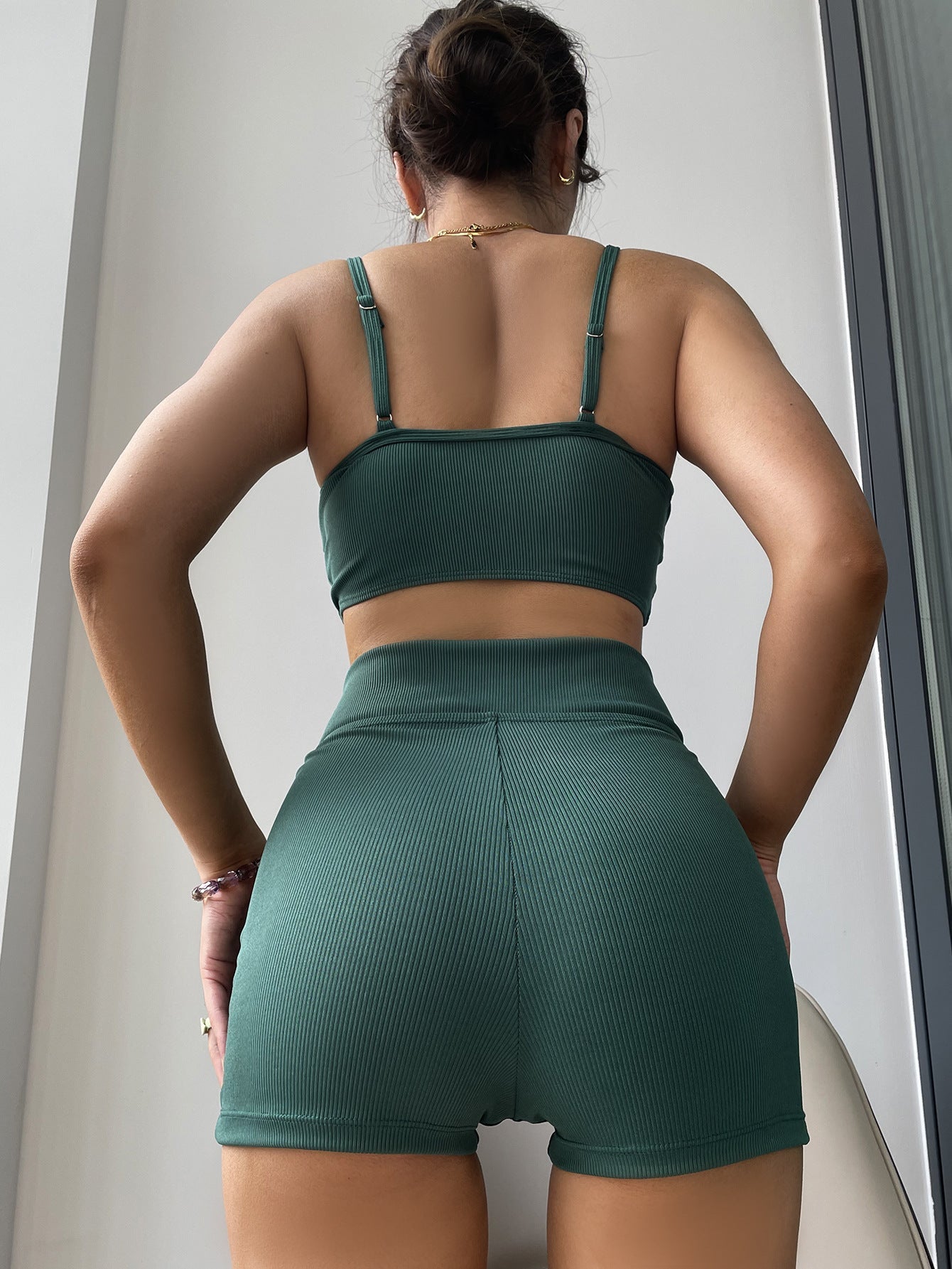 Thread Fabric Solid Color Split High Waist Bikini Boxer Swimsuit Women