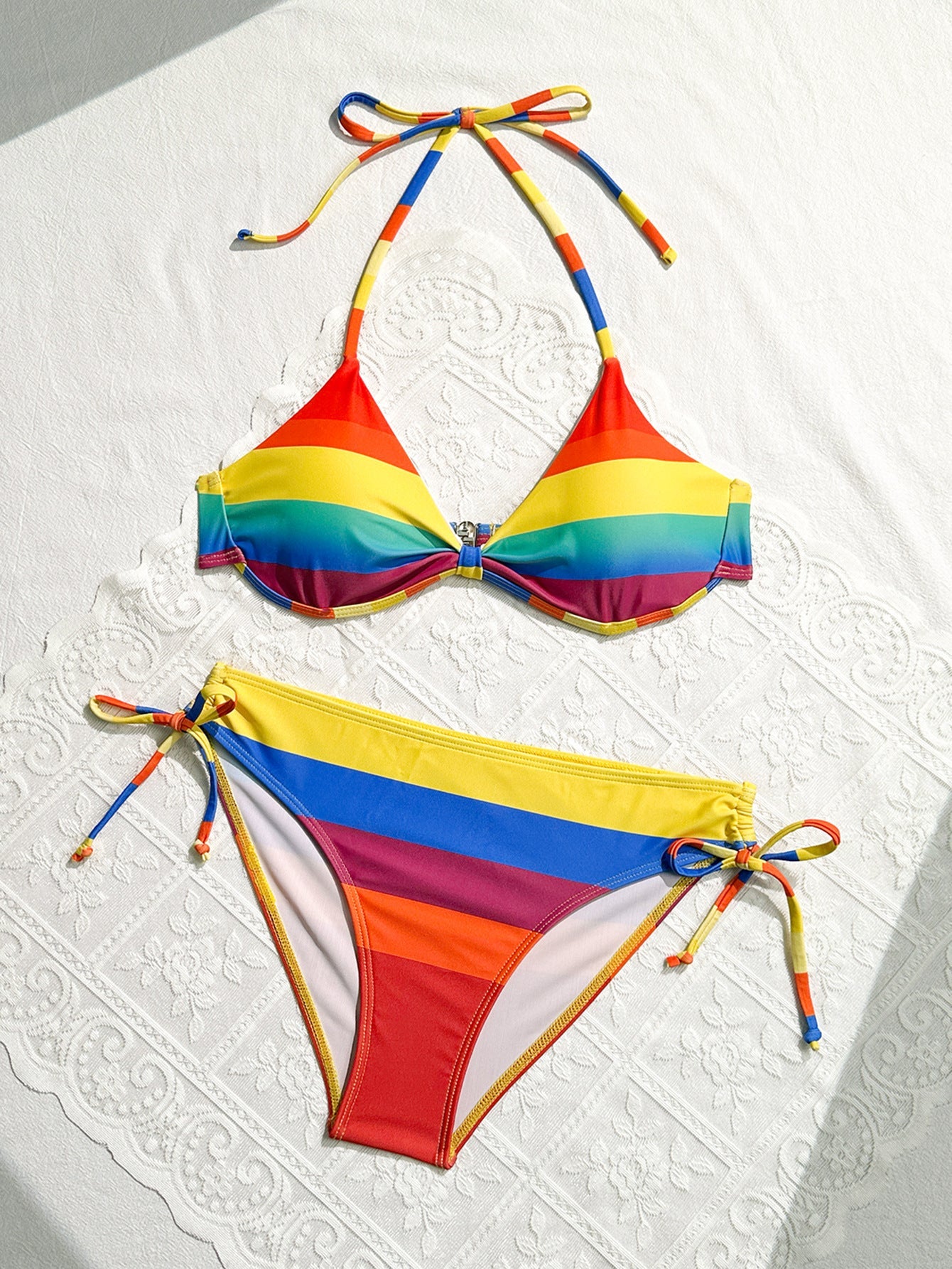 Rainbow Series Sexy Bikini Women Split Swimsuit Popular Lace Up Adjustable Swimsuit