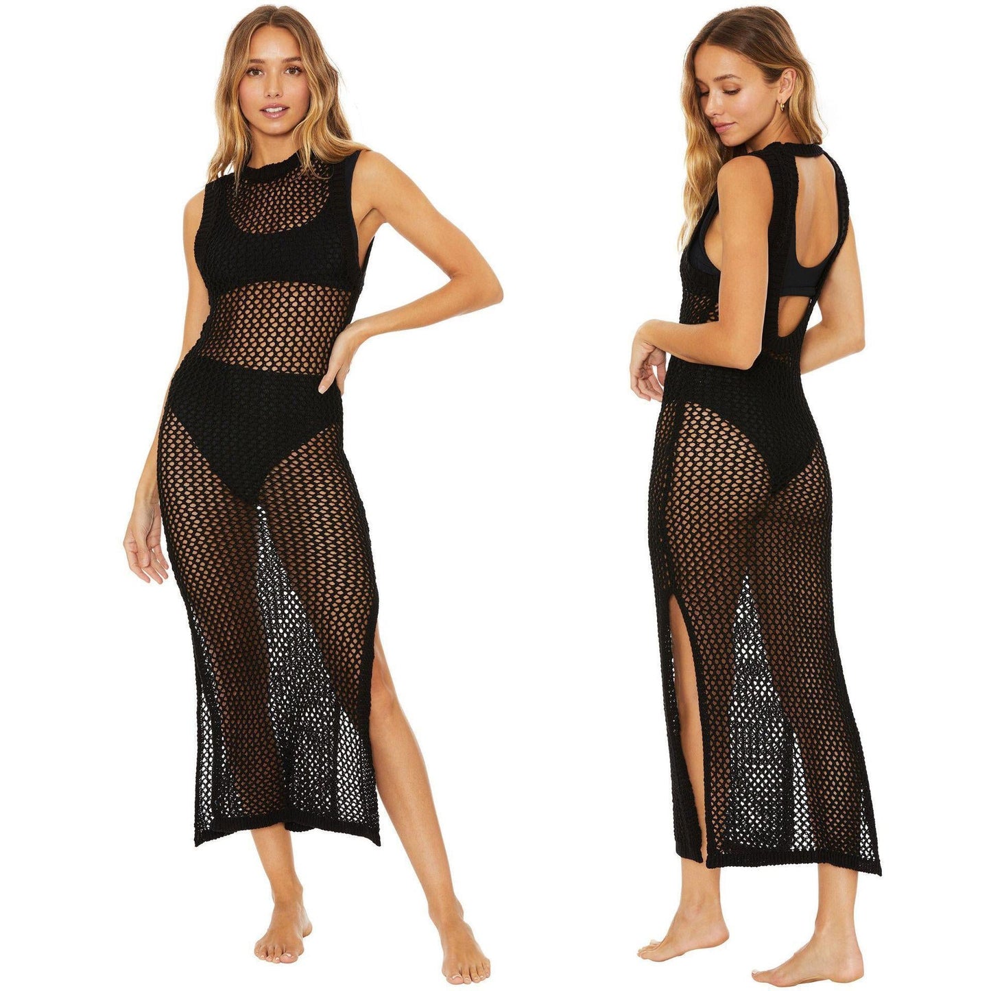 Beach Cover up Hollow Out Cutout Knitted Vest Vacation Skirt Bikini Cover