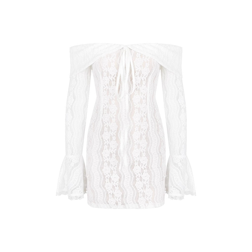 Autumn Elegant Women Lace Long Sleeve off Shoulder Dress Skinny Sheath Autumn Women High Grade