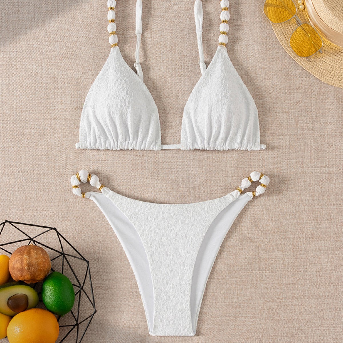 Ladies Sexy Bikini Special Fabric Pearl Accessories Bikini Swimsuit