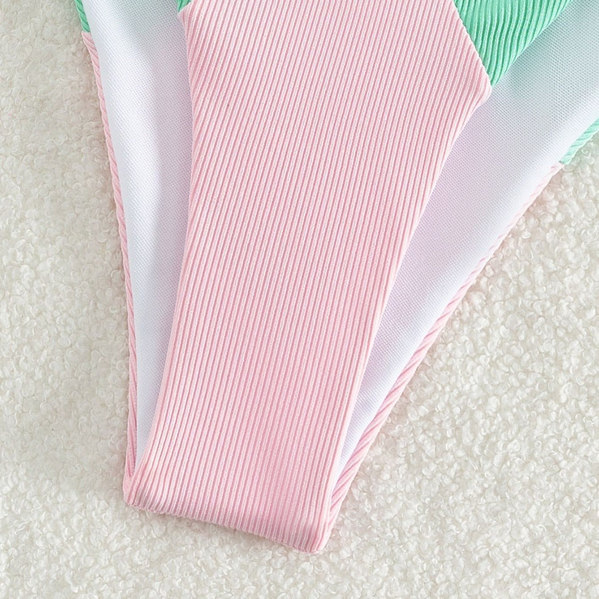 Color Matching Lace up Sunken Stripe High Waist Bikini Sexy Split Swimsuit