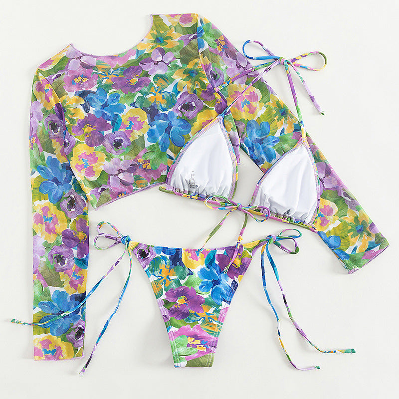 Years Swimwear Long Sleeve Two Piece Swimsuit Cropped Outfit Printed Lady Sexy Swimsuit