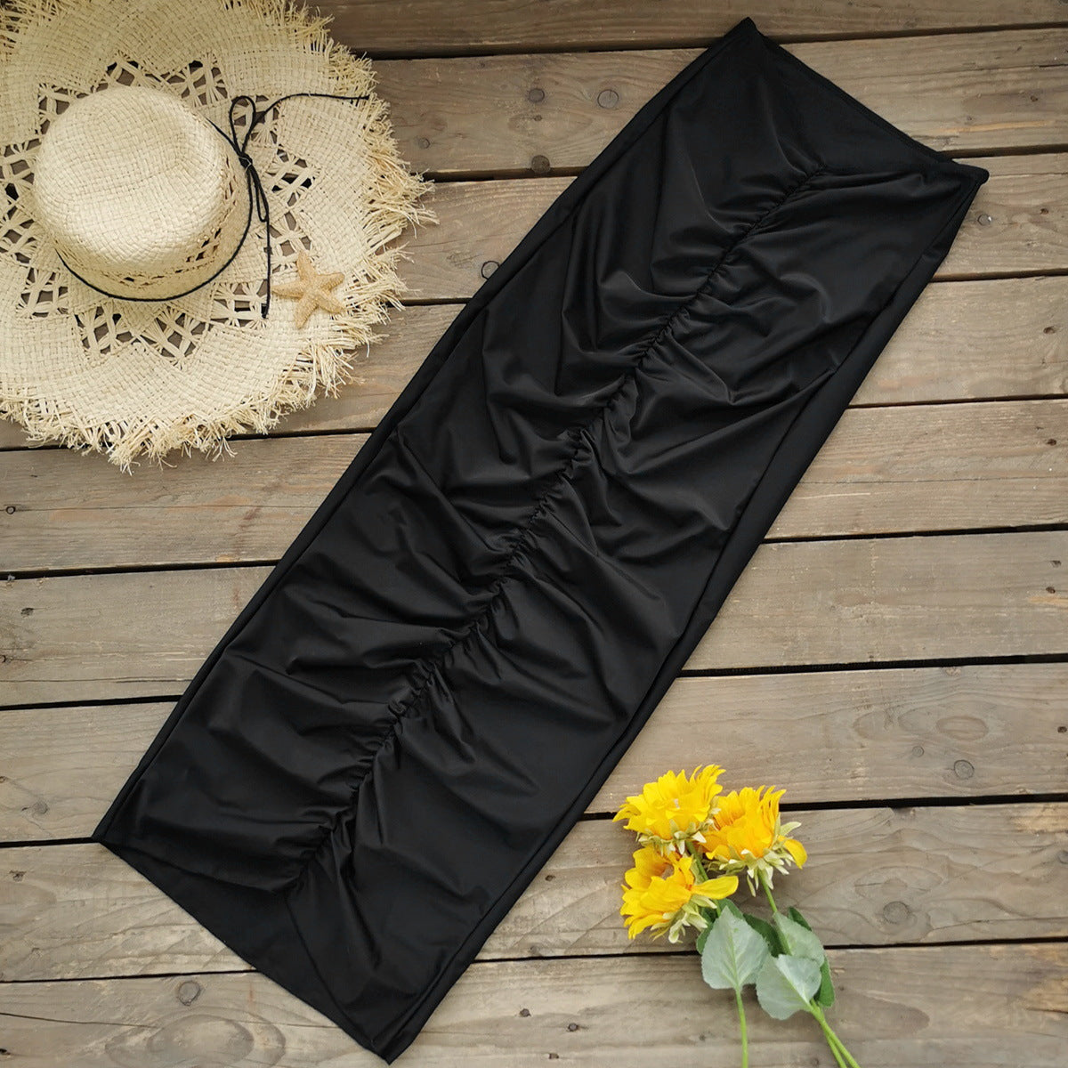 Pure Black Tube Top One Piece High Waist Bikini Swimsuit Women Sexy Backless