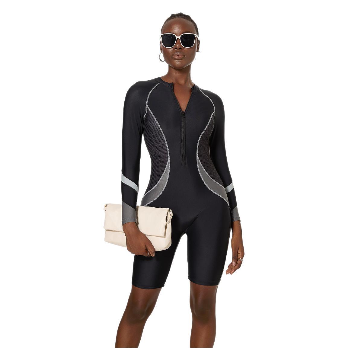 Sports Swimsuit Women Diving Long Sleeve Spring Swimsuit Textured One Piece Swimsuit Women