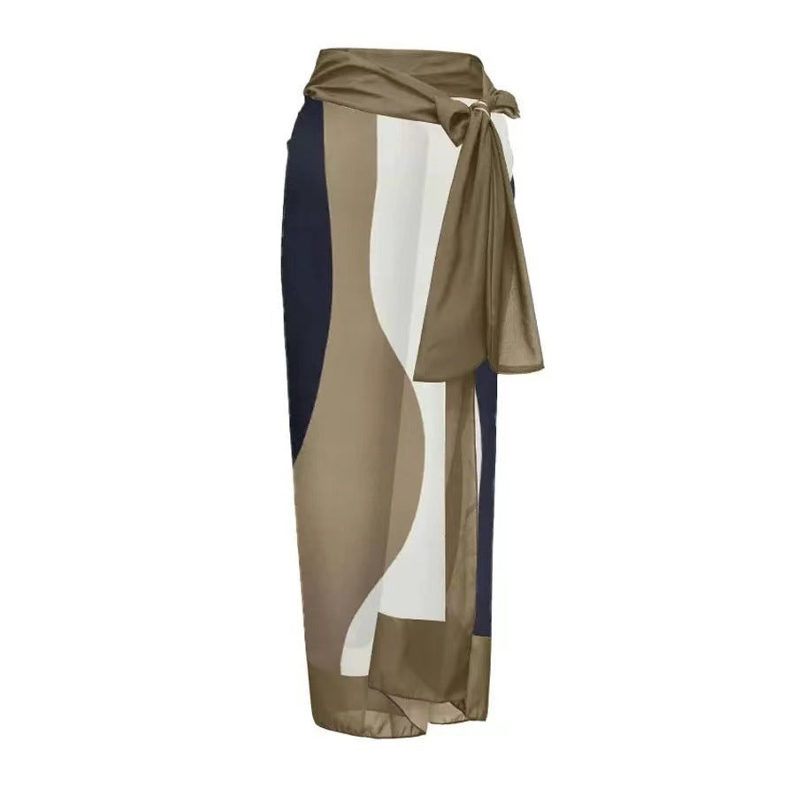 One Piece Bikini Swimsuit Women Conservative Sunscreen Gauze Skirt Seaside Vacation Spring Bathing Suit Suit