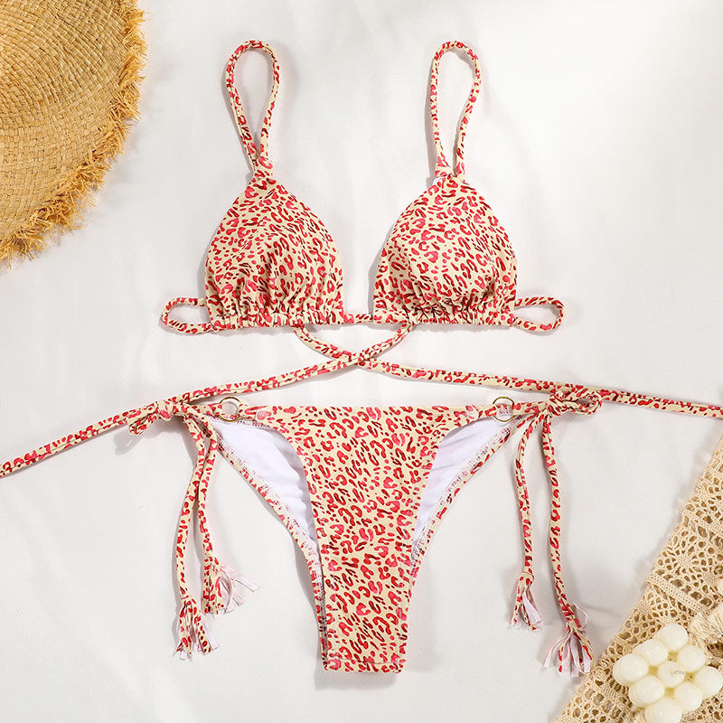 Sexy Split Swimsuit Women Solid Color Nylon Banded Bikini