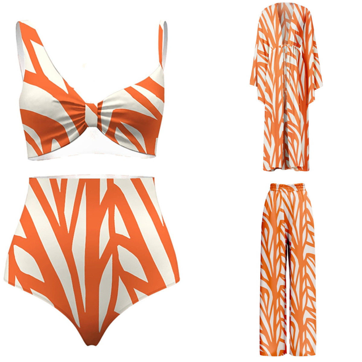 Three Piece Set Split Swimsuit Striped Printed Blouse Sun Protection Swimsuit