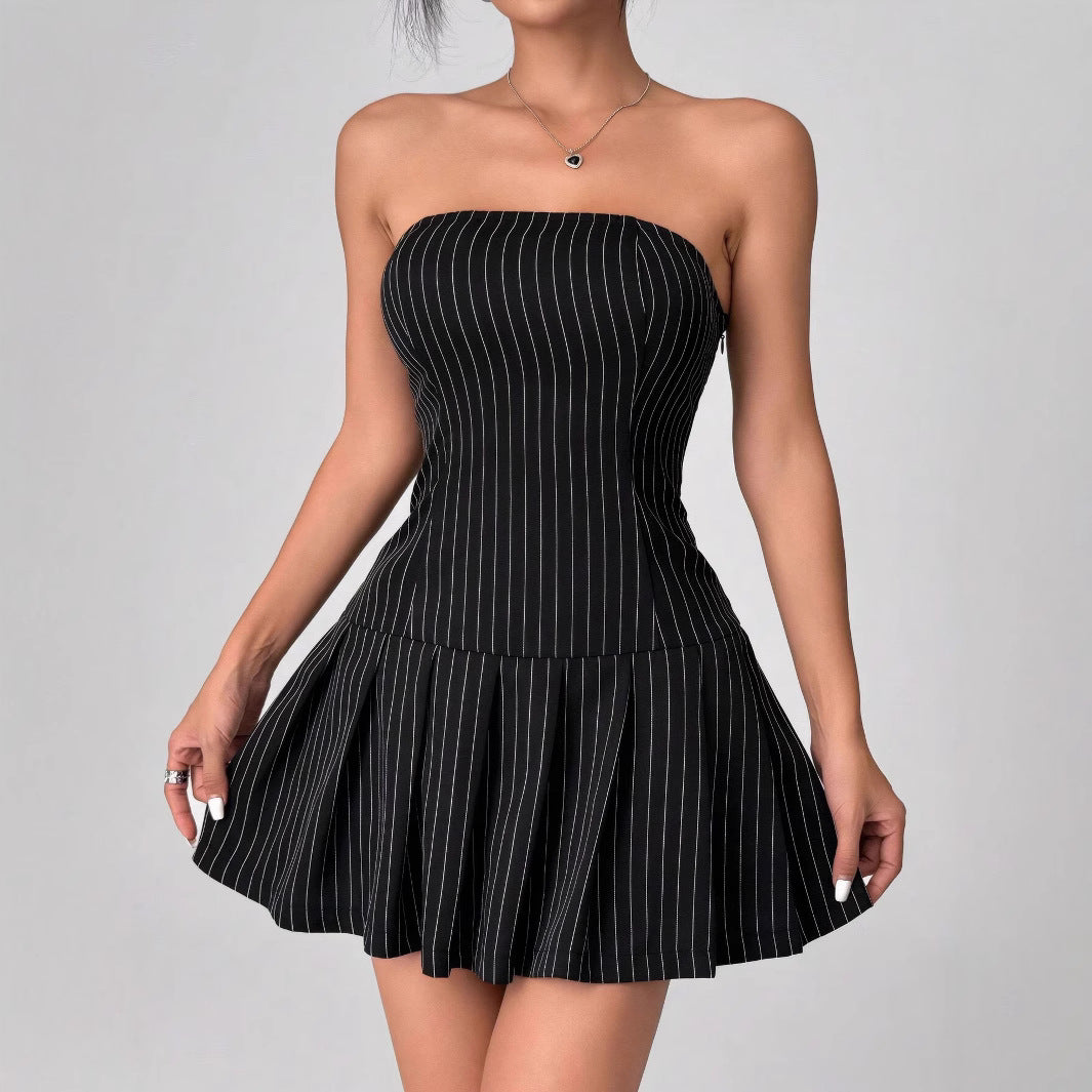 Pleated Sexy A line Sexy Hip Dress High Grade Elegant Adult Lady like Woman Office Women Summer Dress