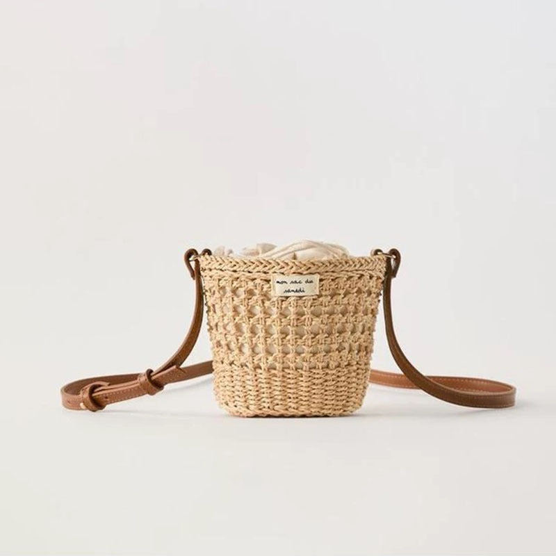 Cute Bucket Crossbody Straw Bag Fresh Hollow Out Cutout Shoulder Woven Bag Vacation Beach Bag Women Bag