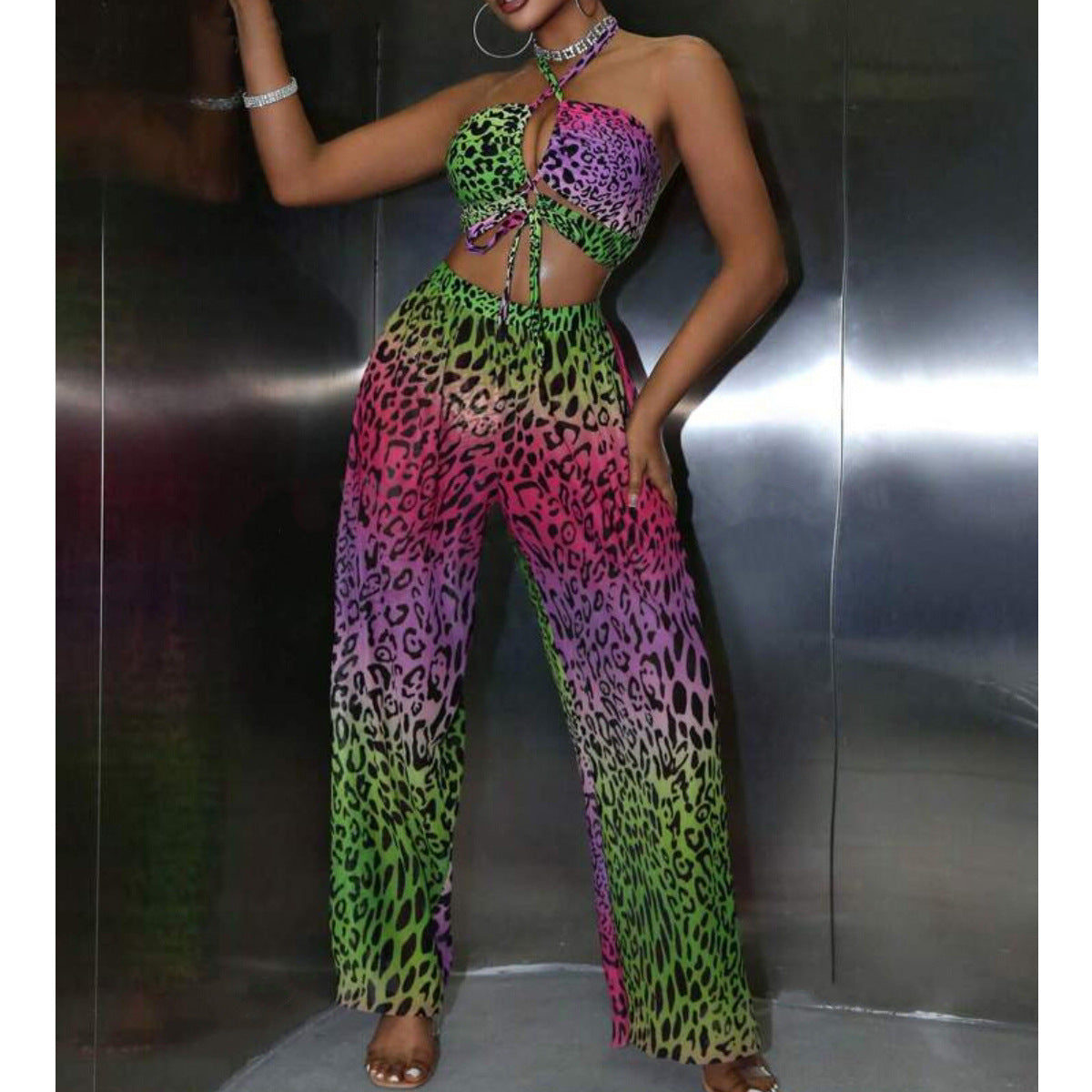 Sexy Printed Mesh Trousers Three Piece Swimsuit Set