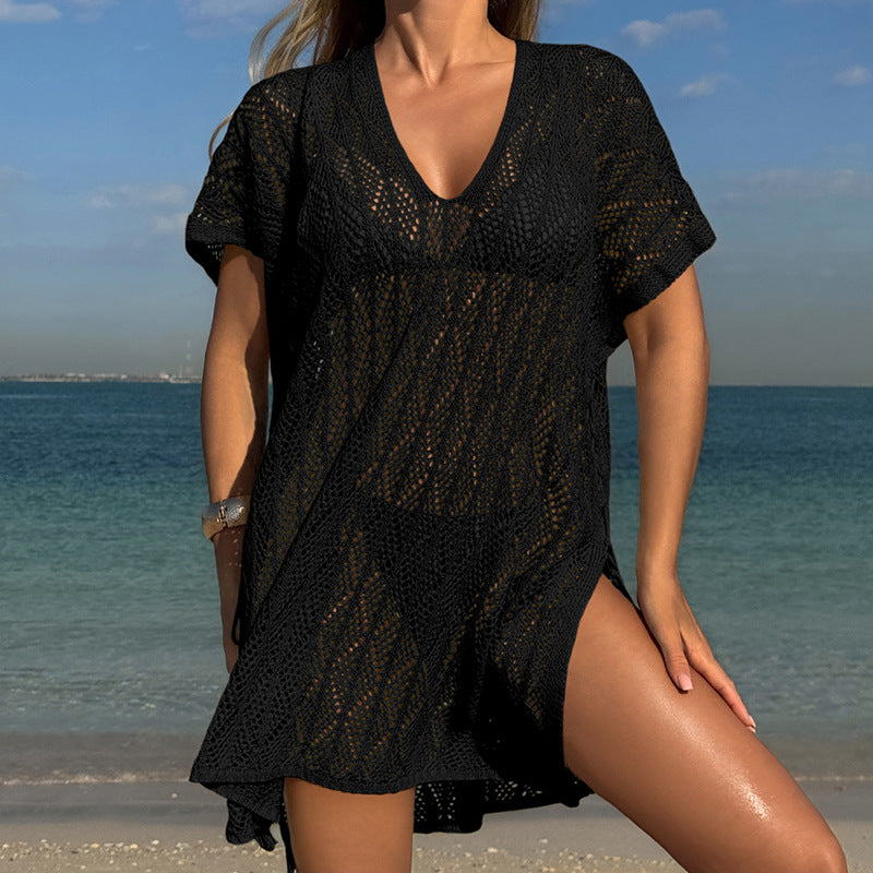 Spring Summer Hollow Out Cutout Sweater Loose Bikini Cover up Swimsuit Blouse Beach Sun Protection