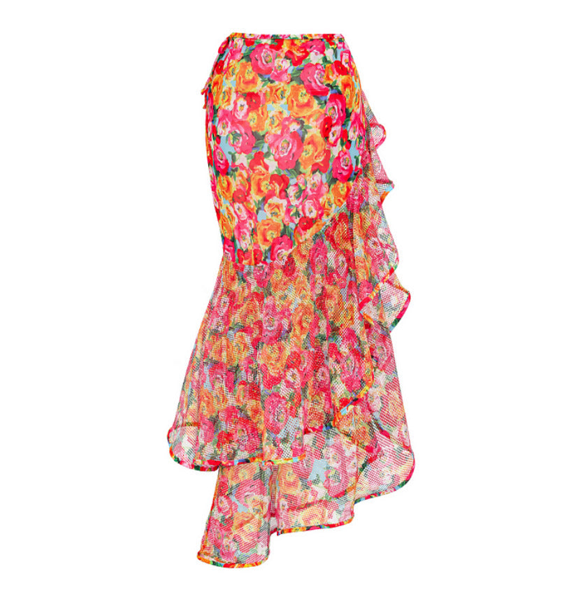 Printing French Retro One Piece Women Swimwear Set Cover Belly Slimming Swimsuit Vacation