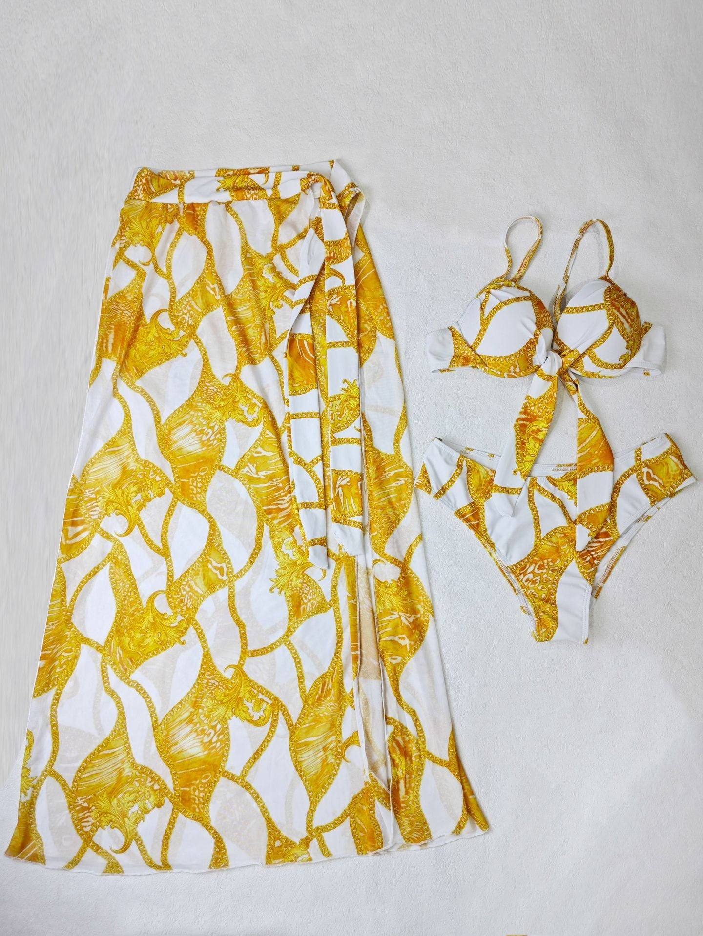 Women Swimwear Color Printed Three Piece Set Bikini