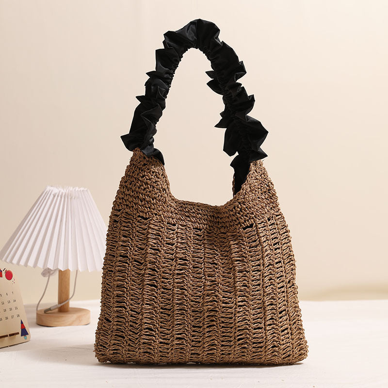 Tree Fungus like Lacework Straw Bag Solid Color Woven Bag Seaside Vacation Beach Bag Special Interest Shoulder Bag