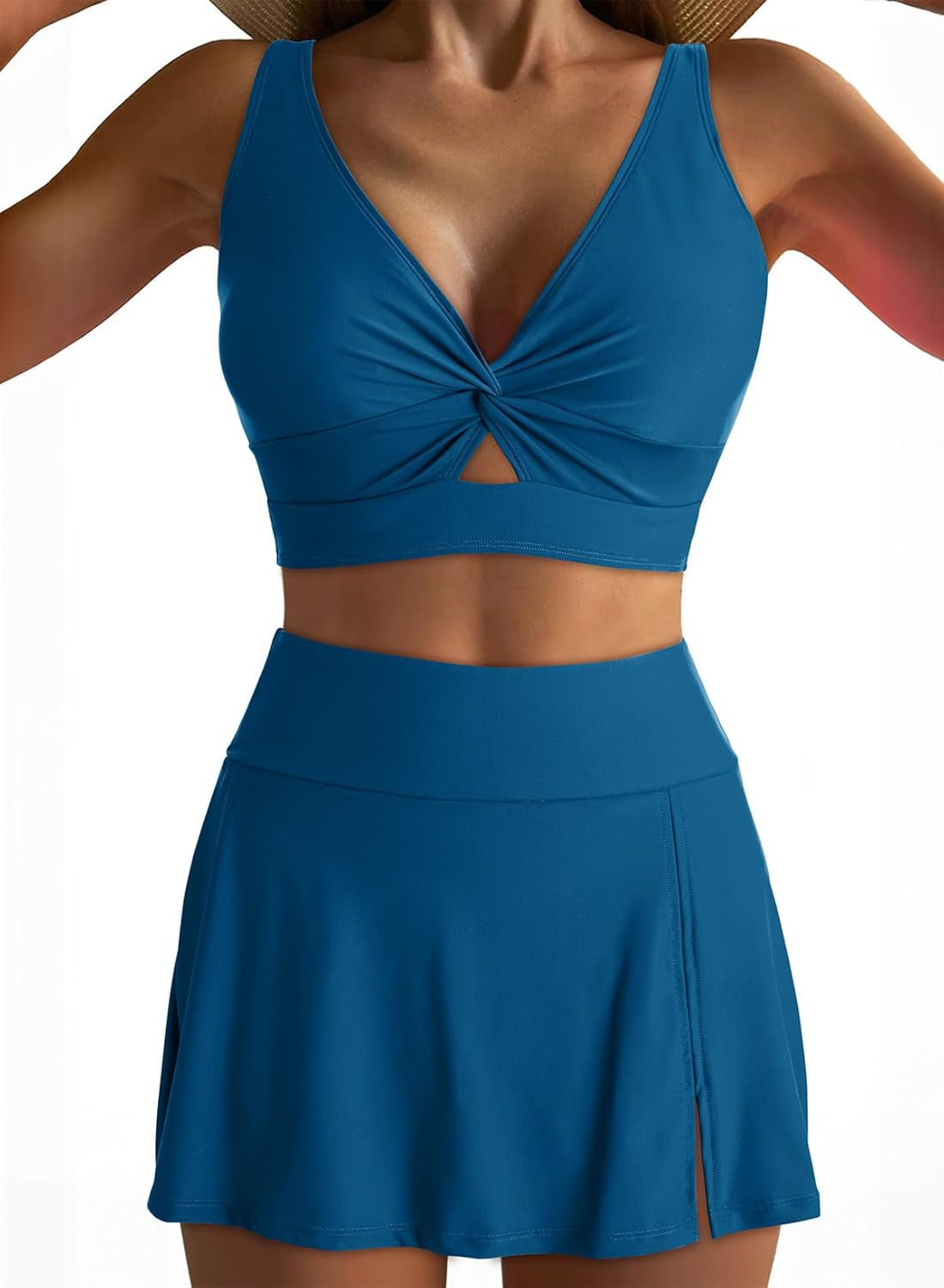 Solid Color Push up High Waist Culottes Sexy Split Bikini Swimsuit Swimwear Women