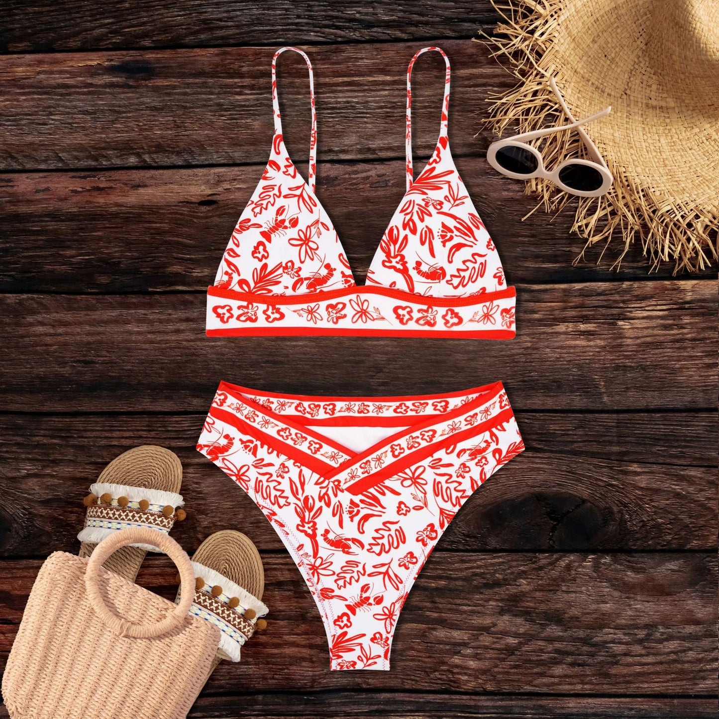 Bikini Orange Printed Split Swimsuit Women Sexy Bikini Swimsuit