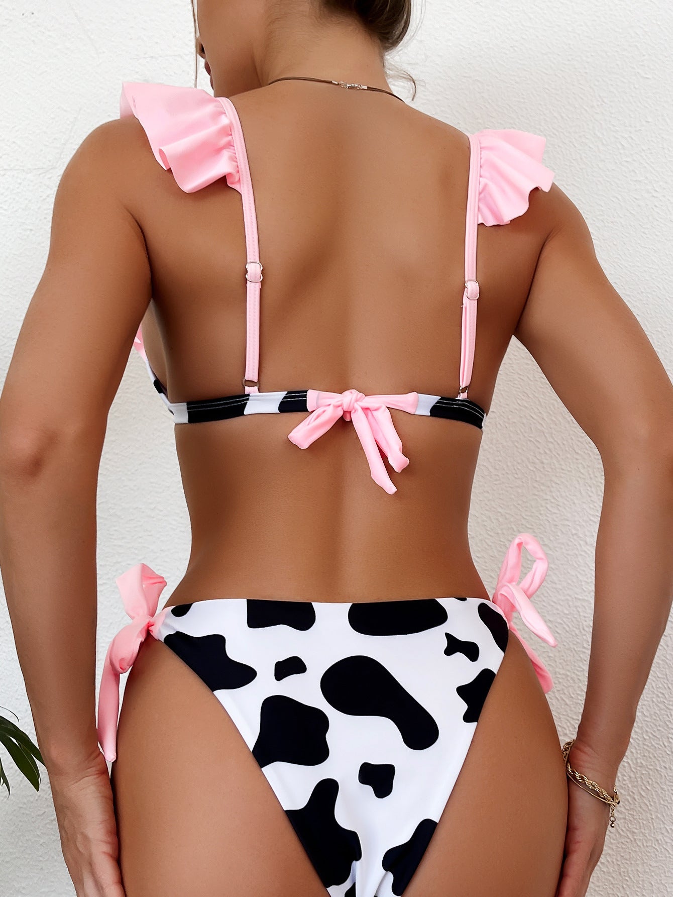 Bikini Cow Print Hard Cup Lace-up Sexy Bikini Swimsuit Swimwear Women