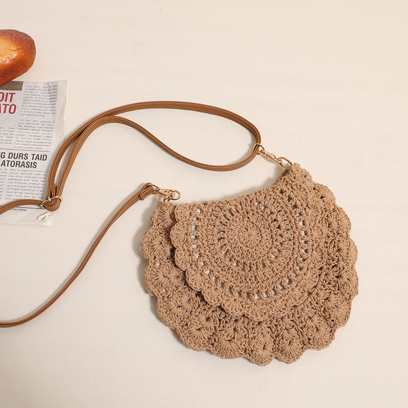 Lace Crossbody Cotton Thread Woven Bag Hollow Out Cutout Shoulder Straw Bag Vacation Beach Bag Women Bag