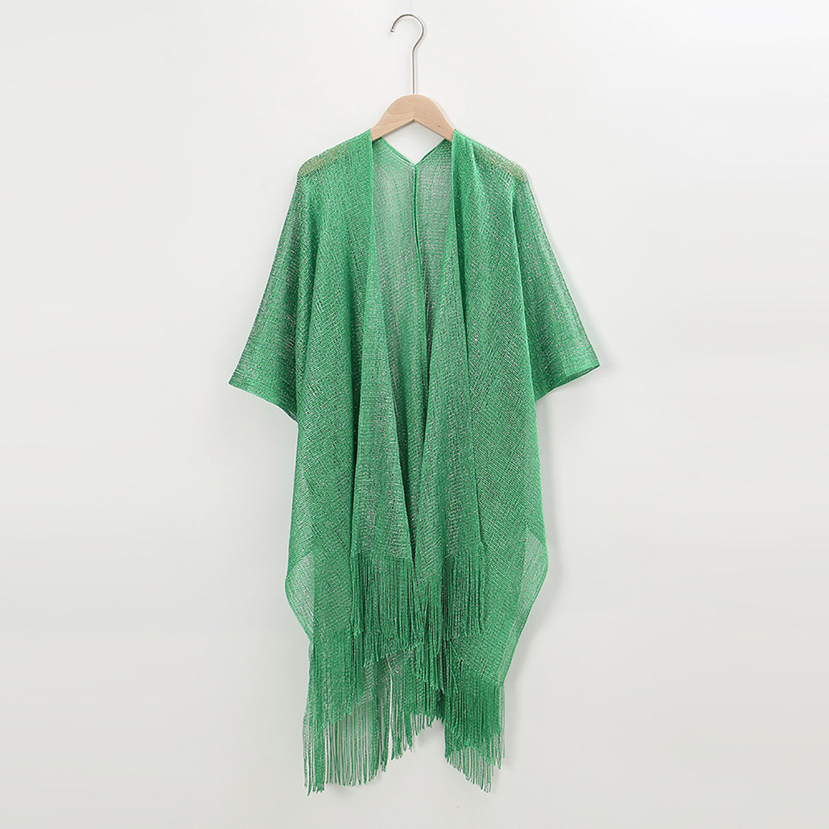 Beach Solid Color Sun Proof Tassel Knitting Beach Cover Up Sweater Shawl Cardigan