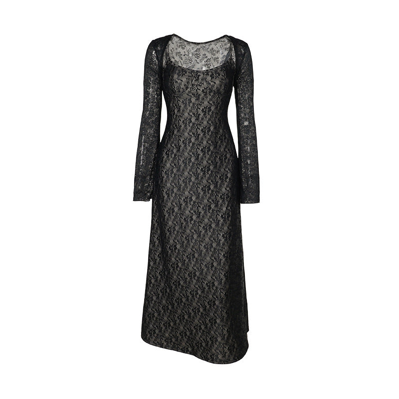 Autumn Elegant Slim Lace Sling Two Piece Blouse Women