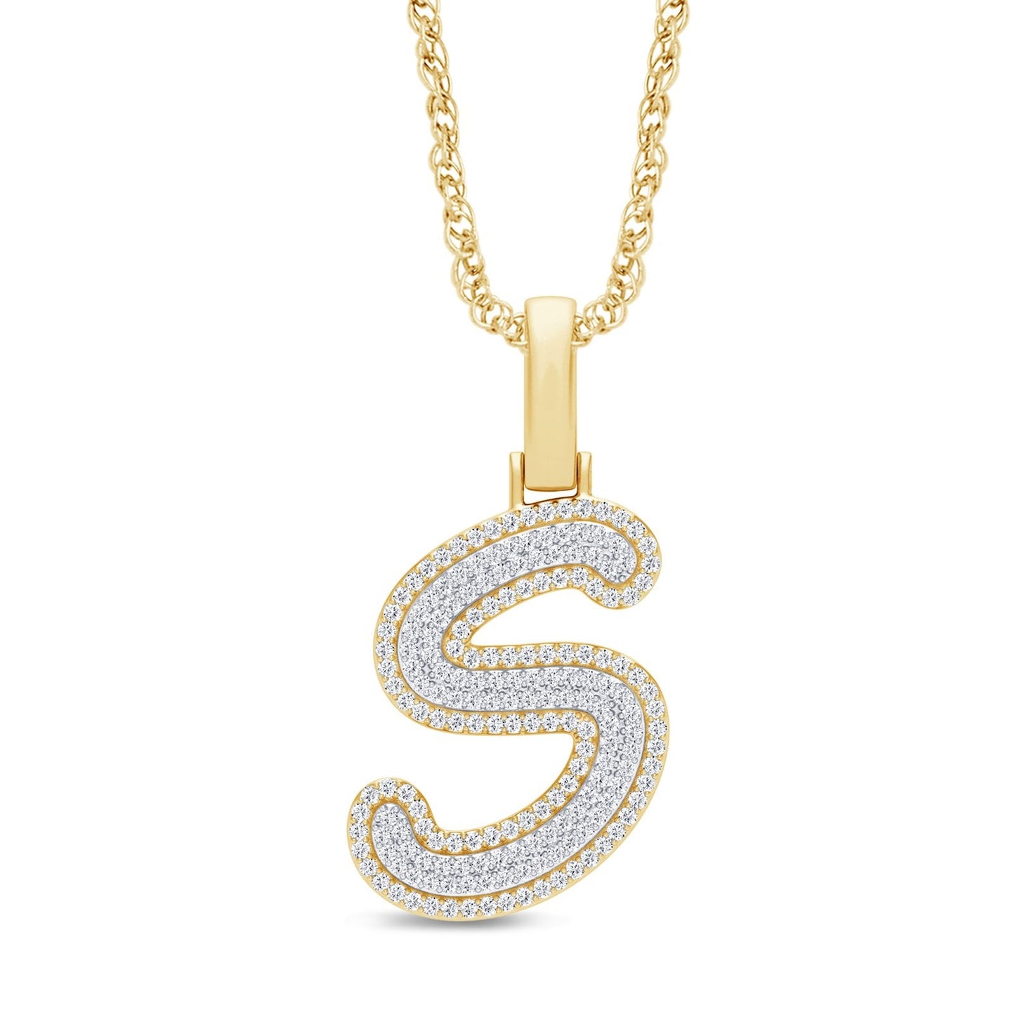 10K 0.32CT DIAMOND ALPHABET TREE FONT "INITIAL S" PENDANT