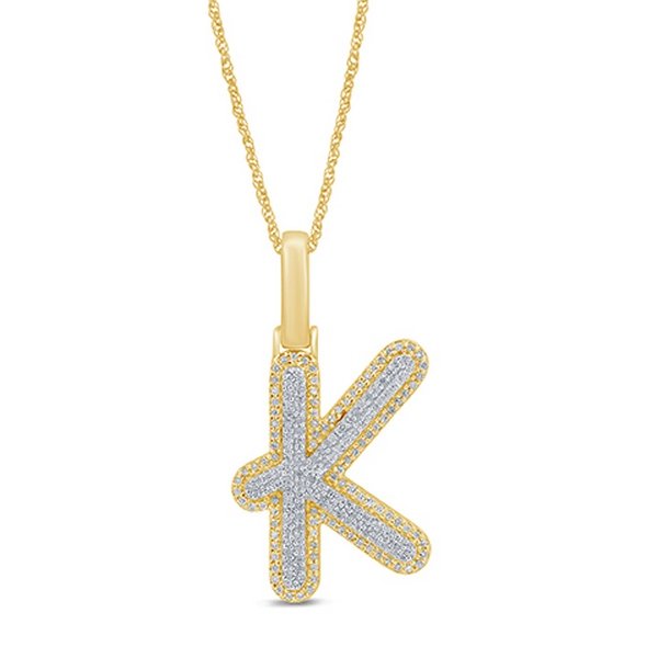10K 0.34CT DIAMOND ALPHABET TREE FONT "INITIAL K" PENDANT