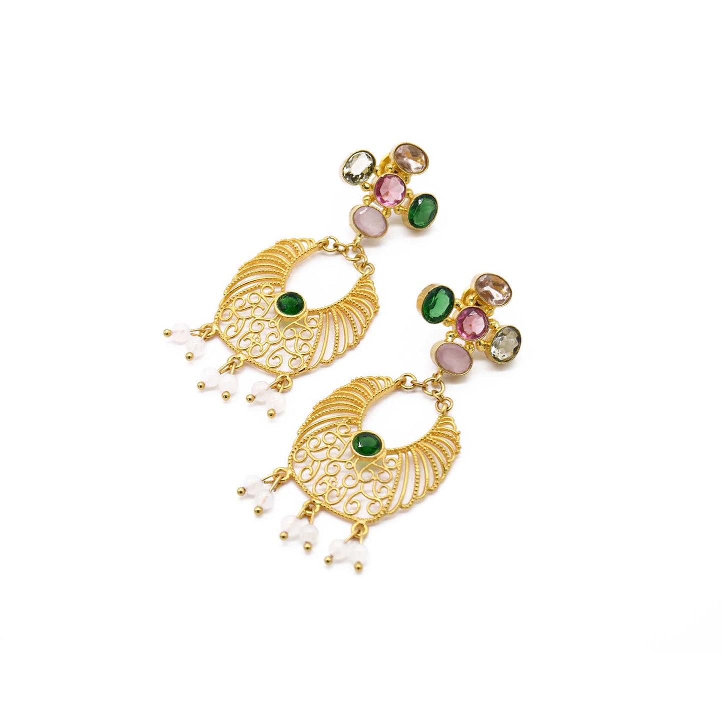 Pink Chalcedony, Rose and Green Quartz Earring