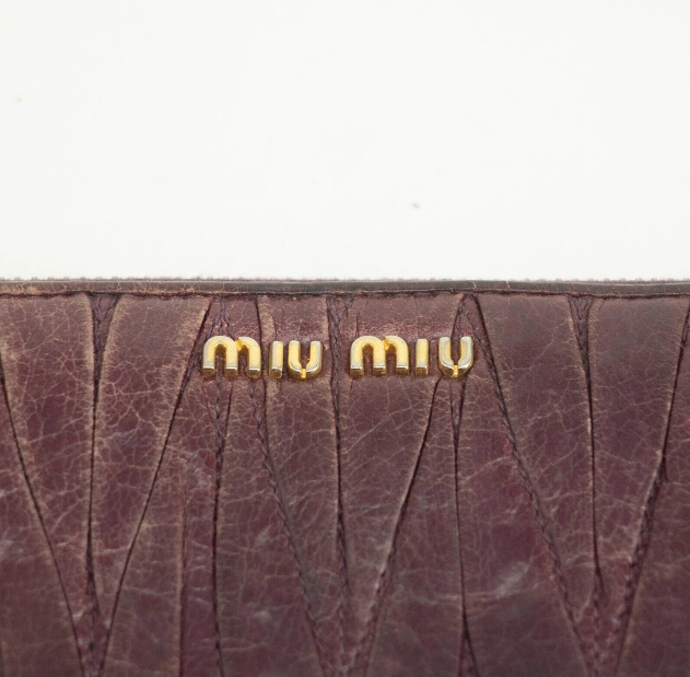 Miu Miu Front Logo Matelasse Leather Red Wallet #3997