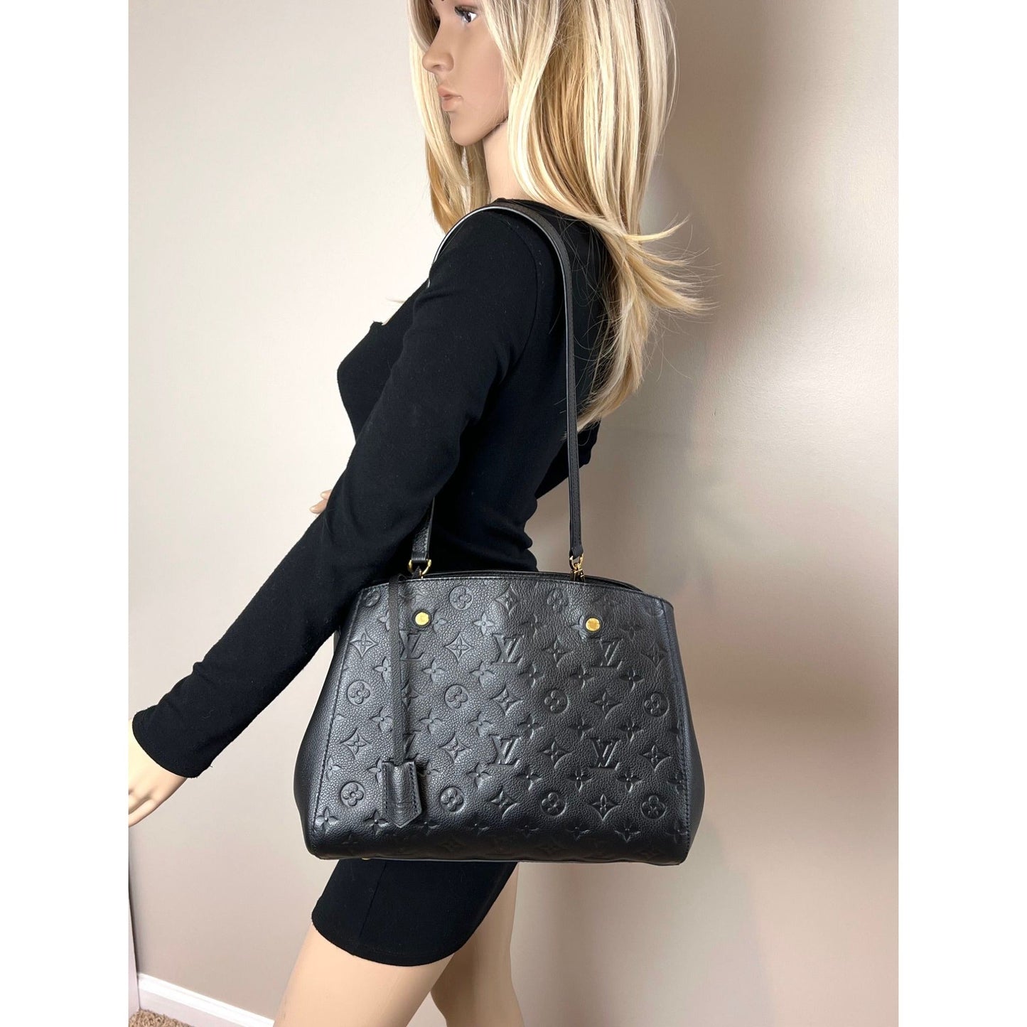 Louis Vuitton Montaigne MM Empreinte Black Leather Shoulder Bag