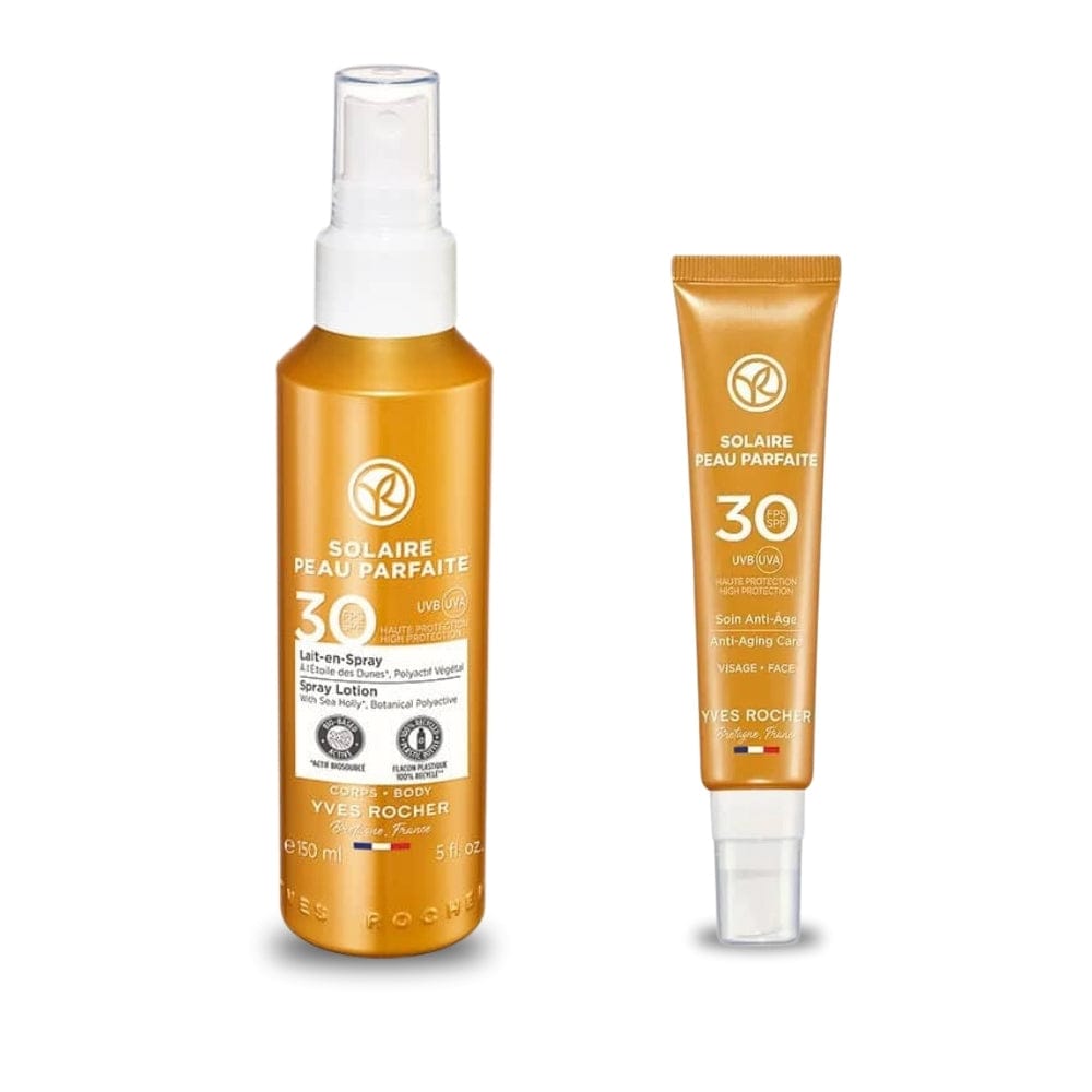 Yves Rocher Solaire Peau Parfaite Spray Solaire Corps SPF 30 150 ml &Solaire Peau Parfaite Spf 30 Crème Solaire Anti-Âge 40 ml