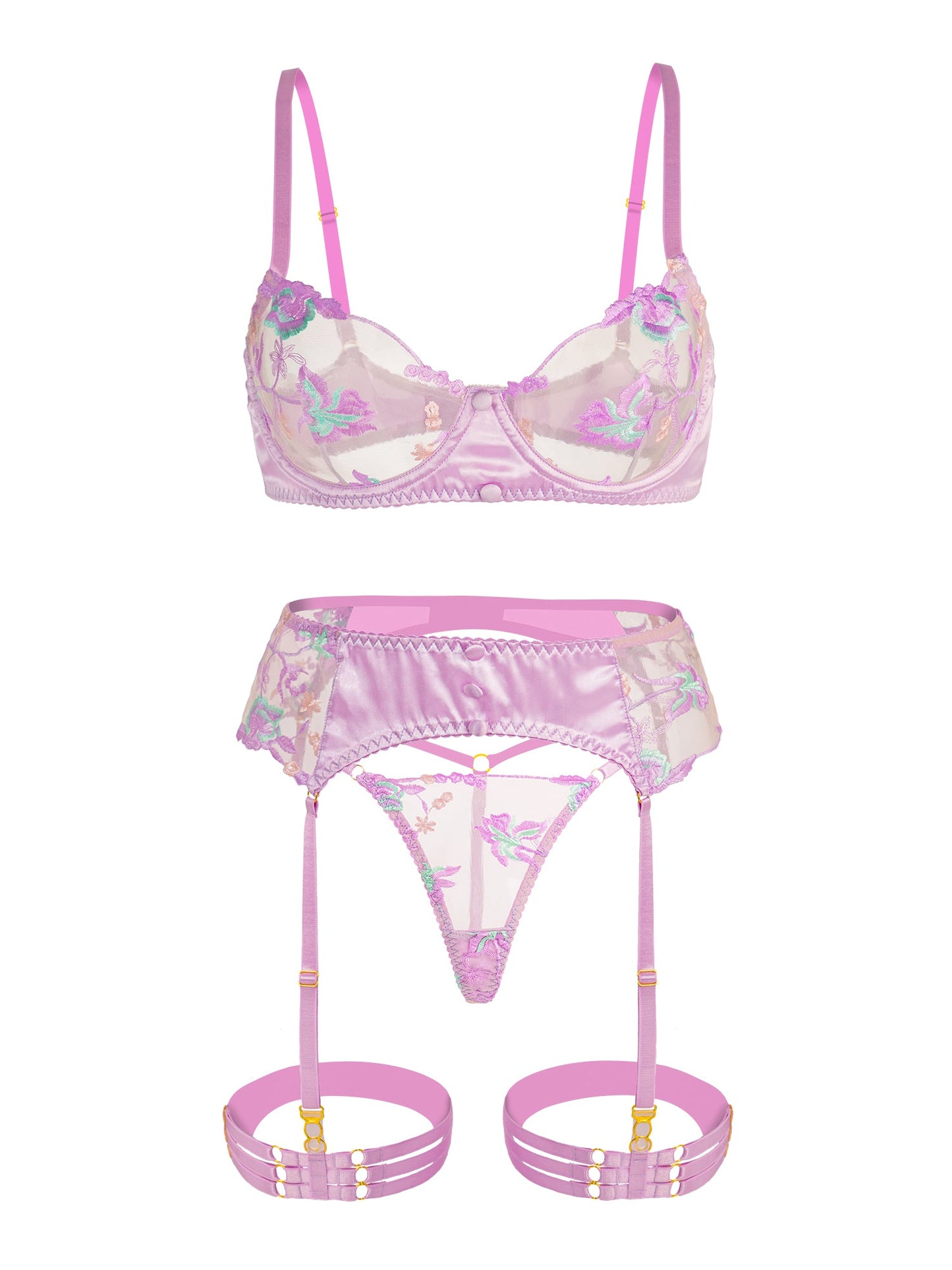 Mesh Embroidered Floral Lingerie Set