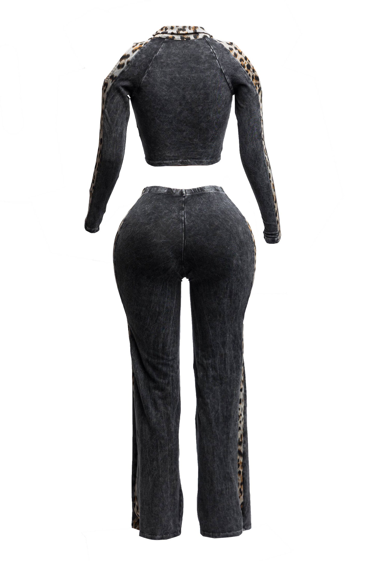 Maya Curvy Mineral Washed Crop Top & Stretch Pull-On Pants Set Leopard Contrast