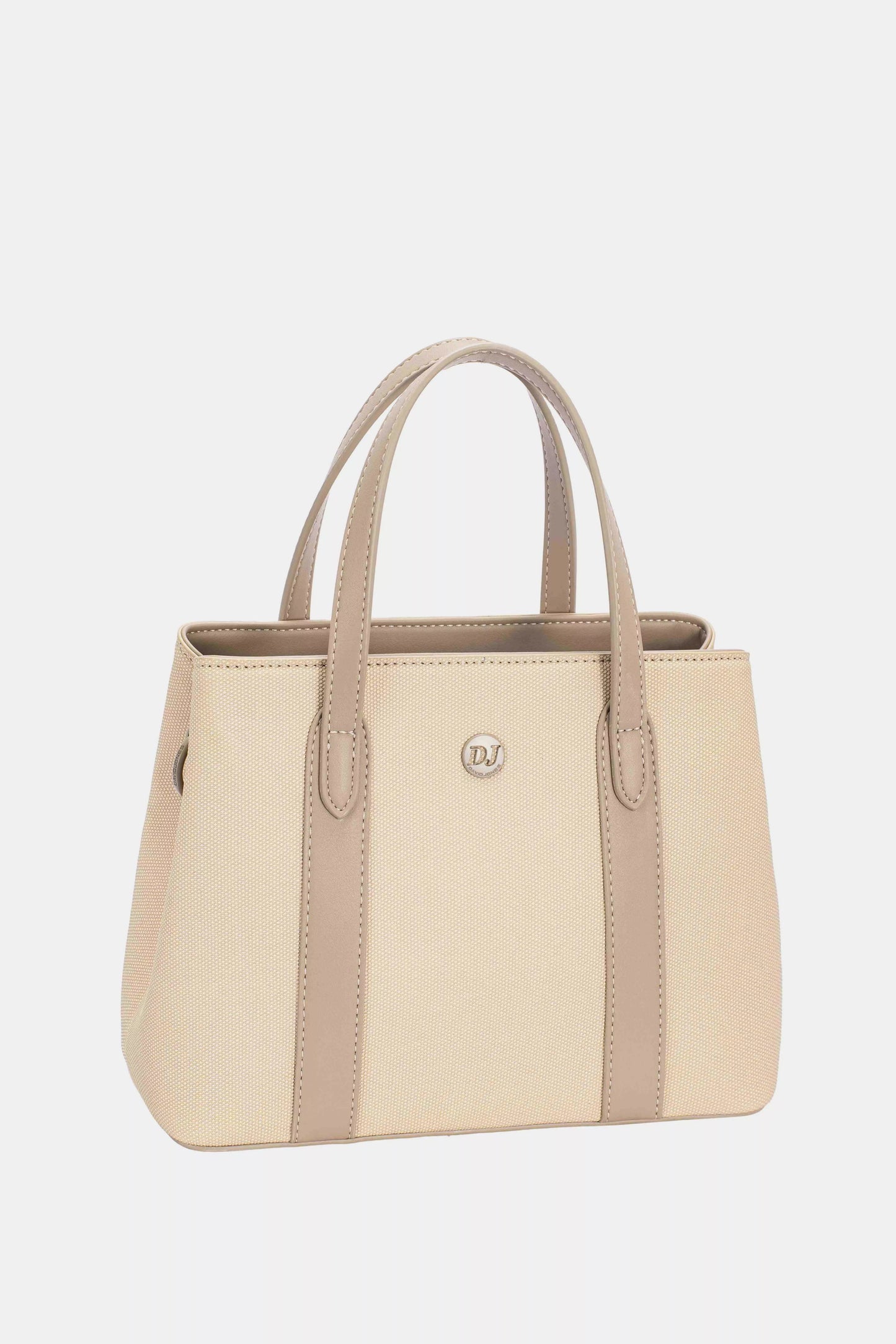 David Jones Canvas Handbag With Leather Trim Beige Taupe