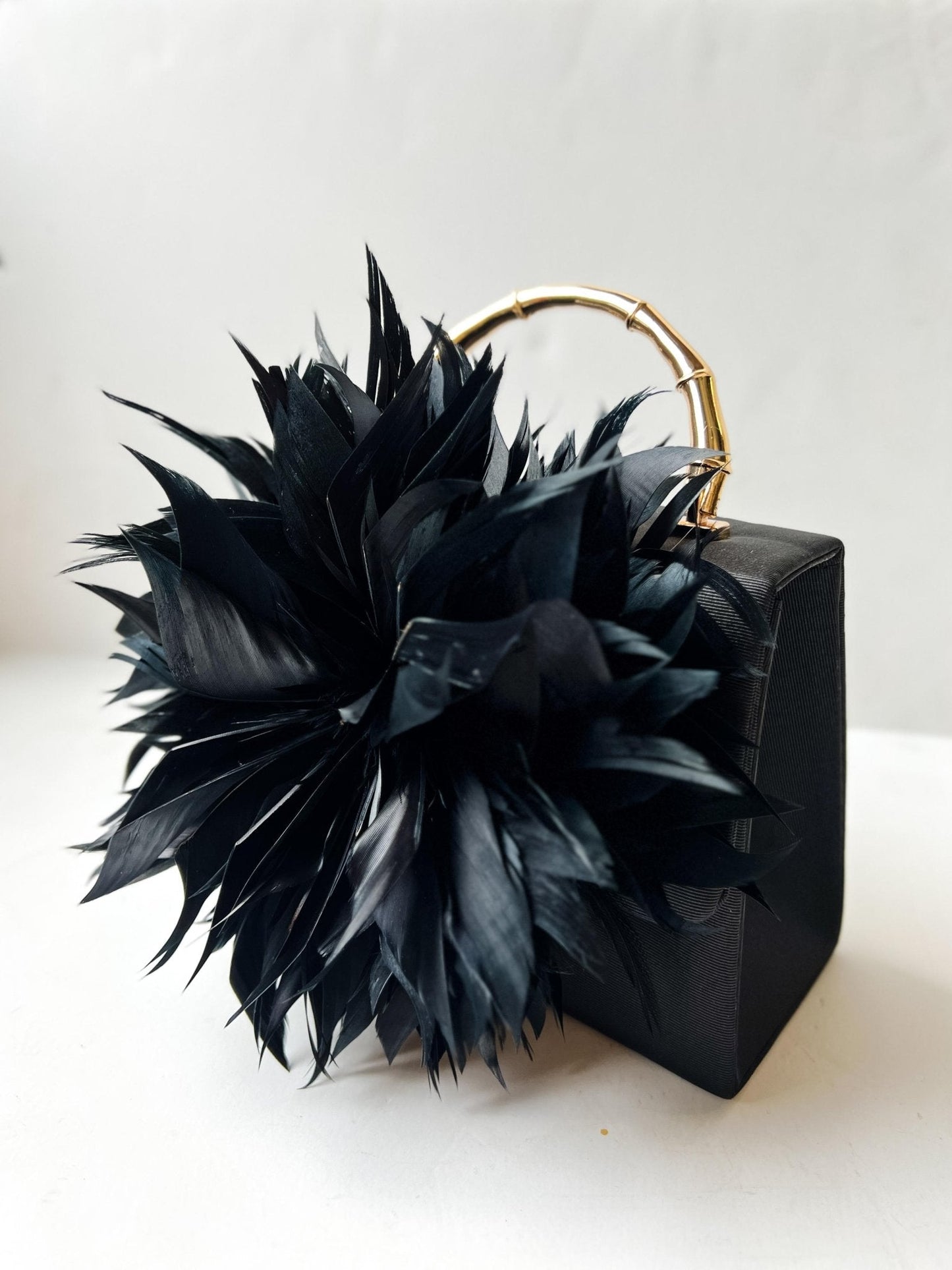 Black Faille Lulu -Gold Bamboo Handle Handbag