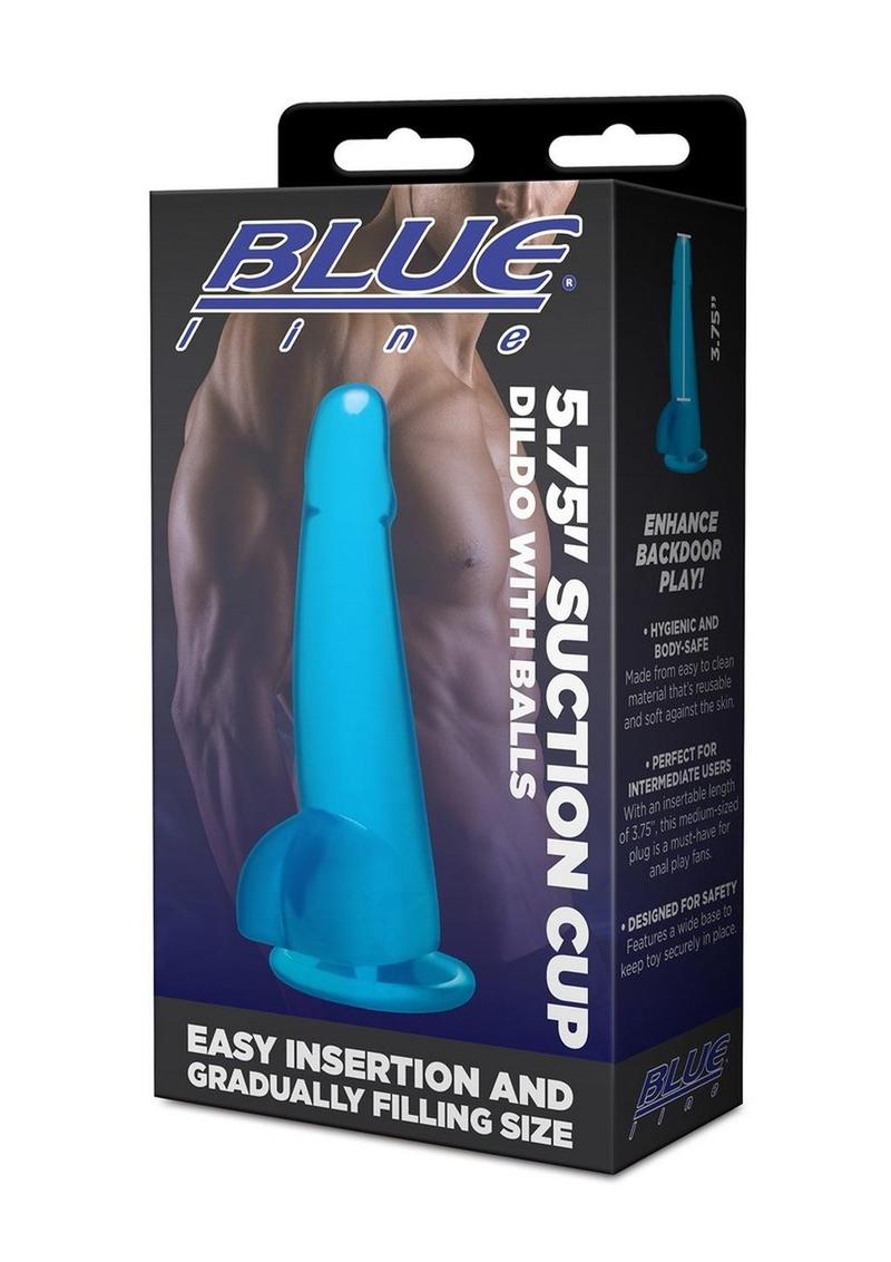 Blue Line Suction Cup Dildo with Balls - Blue