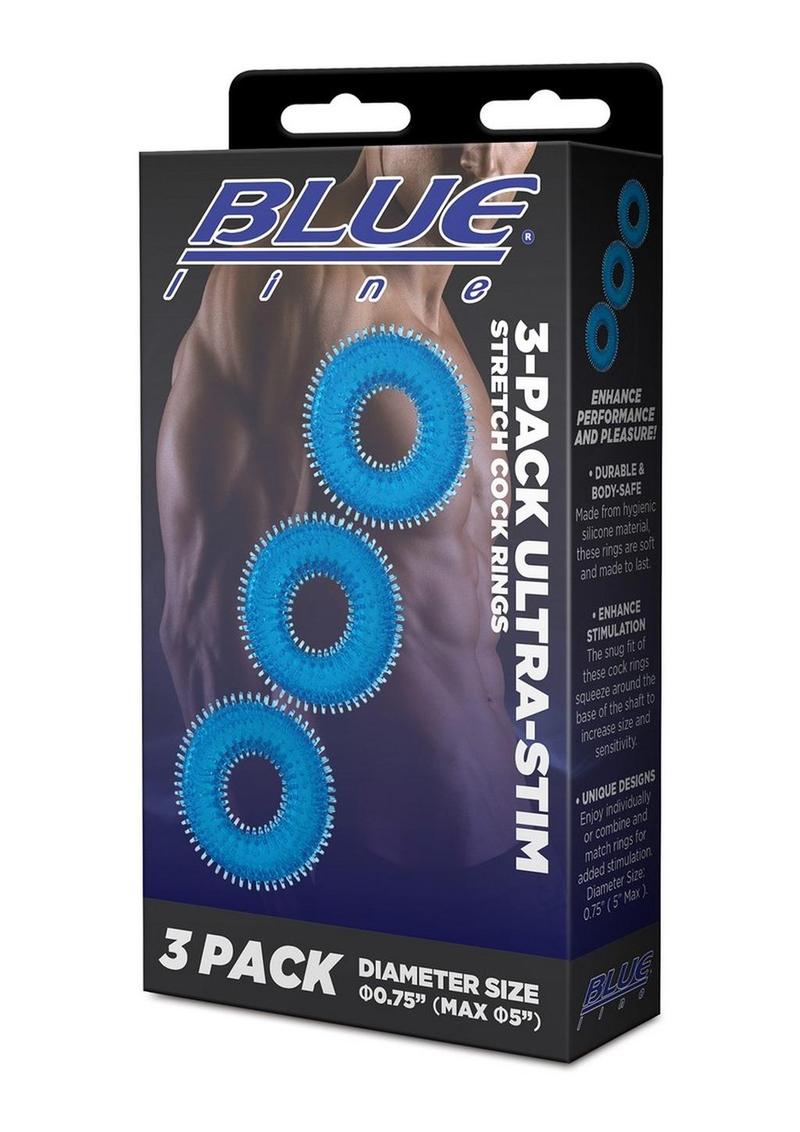 Blue Line Ultra-Stim Stretch Cock Rings For Enhance Performance