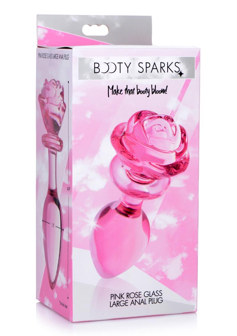 Booty Sparks Pink Rose Large Glass Anal Plug