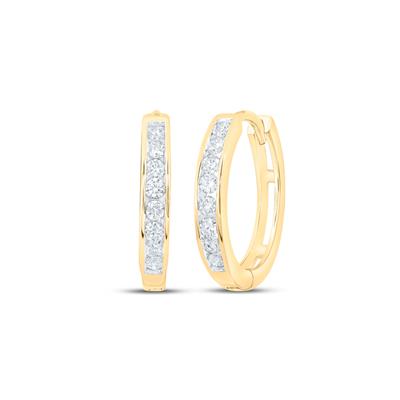 10k Yellow Gold Round Natural Diamond Hoop Earrings 1/4 Cttw