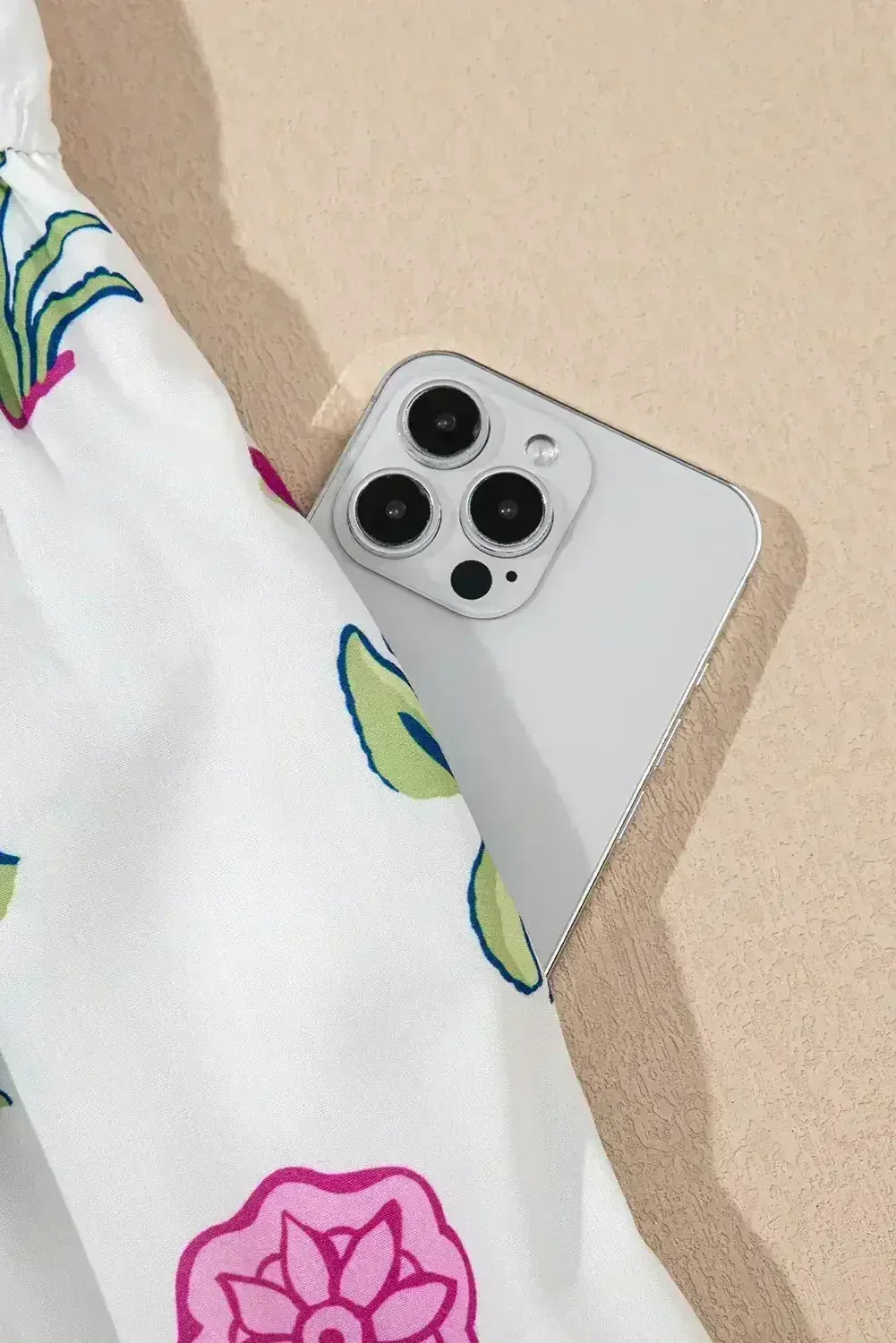 Blue Floral Ruffle Hem Pop of Color Neckline Dress