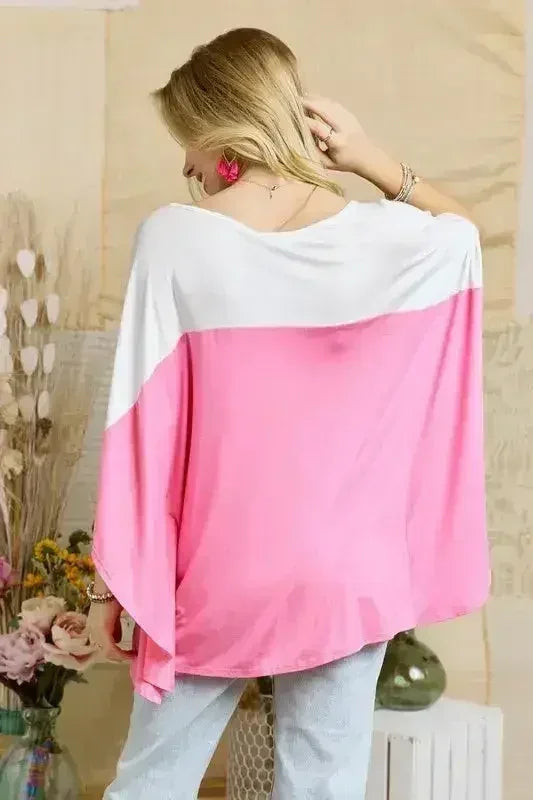 ADORA Colorblock Poncho Style Tunic Top