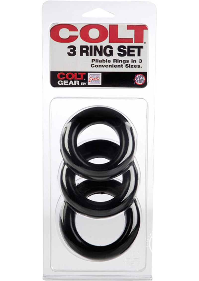 Colt 3 Ring Set Pliable Black Cock Rings
