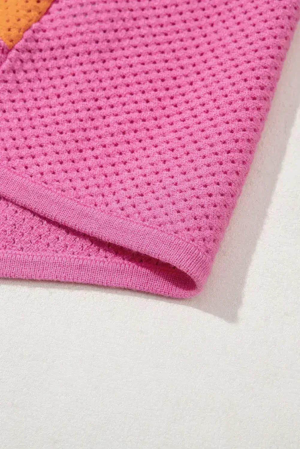 Orange Colorblock Eyelet Casual Knit T Shirt