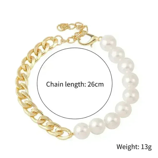 Pearl & Chain Bracelet – Gold Plated Half Beaded Jewelry