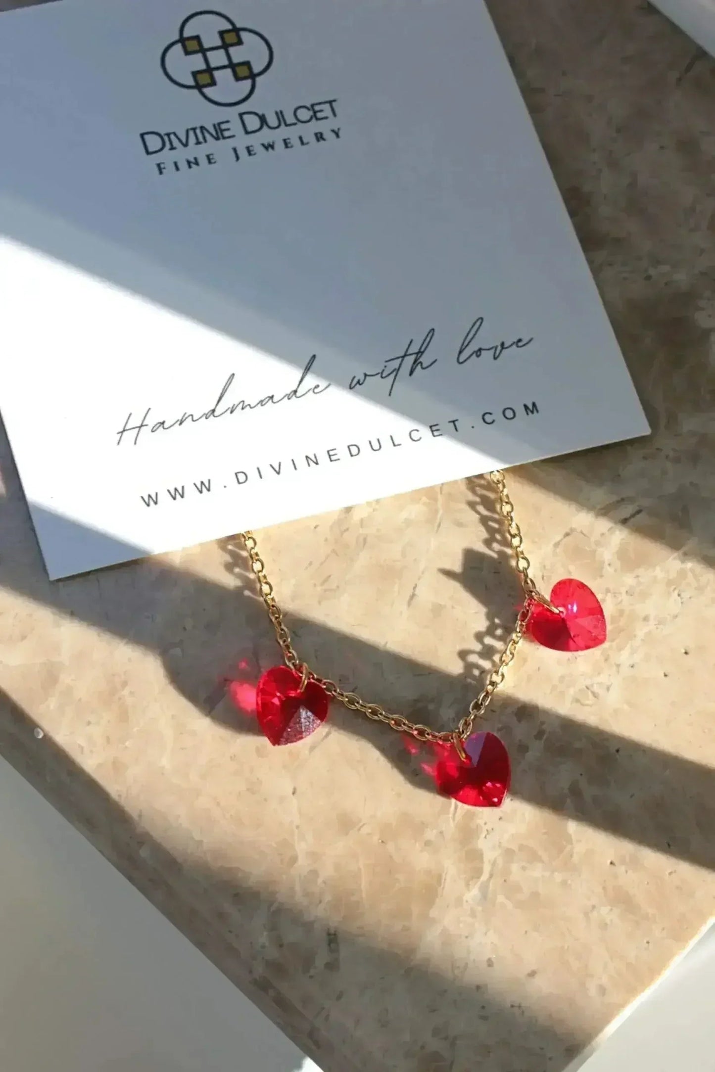 3 Red Hearts 24 Karat Gold Necklace